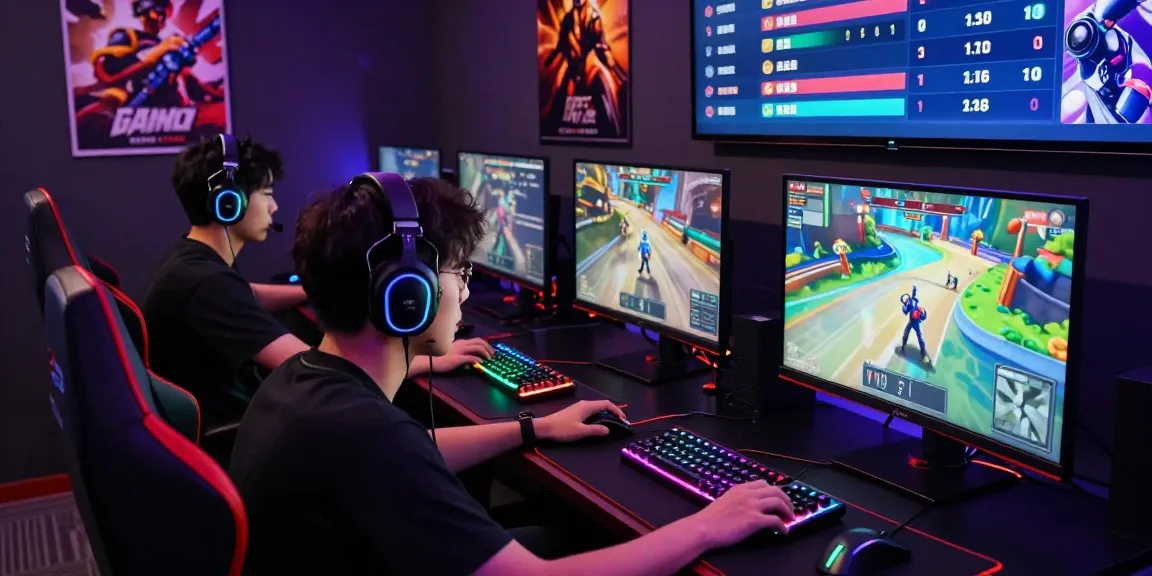 Pengalaman bermain sulap338 dengan pemain kompetitif, peralatan gaming modern, dan pencahayaan RGB di ruang gaming.