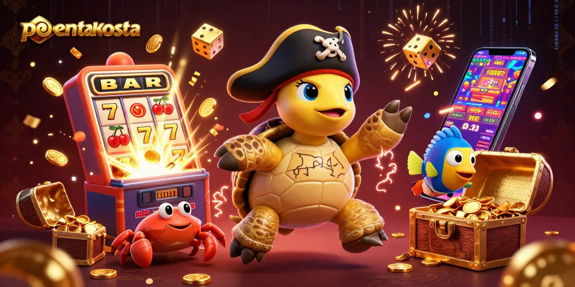 Join the excitement with pentakosta as the pirate turtle explores treasures amidst a jackpot frenzy.