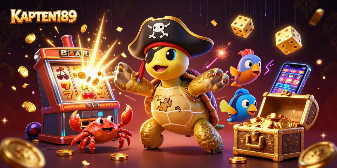 KAPTEN189 menawarkan ilustrasi kasino 3D yang menampilkan karakter laut menghadapi jackpot slot yang menakjubkan.