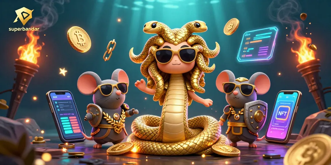 Menang besar dengan superbandar dalam ilustrasi 3D penuh detail menunjukkan Medusa dan pejuang tikus.