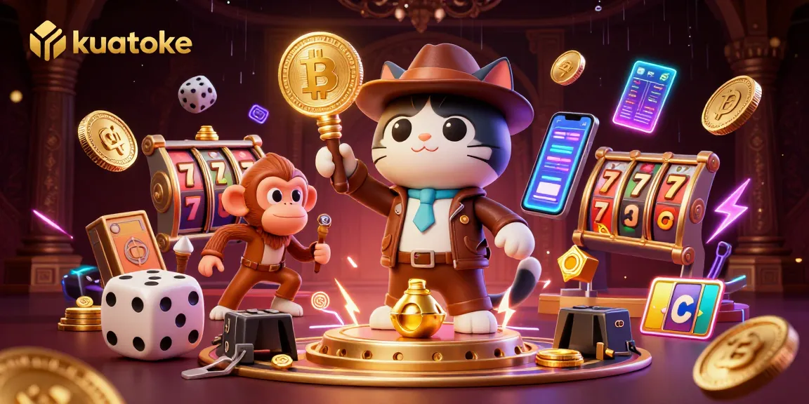 Explore the vibrant 'kuatoke' casino scene featuring an adventurer cat and its companion.