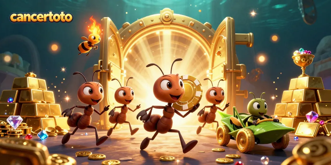 Melakukan aksi canggih dengan cancertoto menampilkan tim semut 3D mencuri chip poker emas besar.