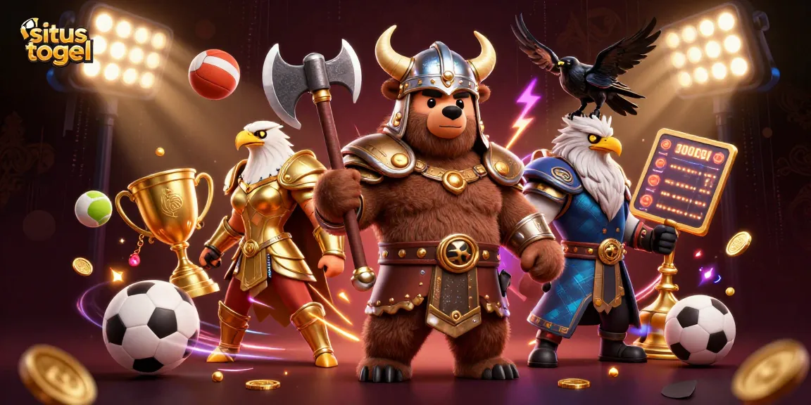 Situs togel illustration capturing dynamic sports betting action with iconic characters.