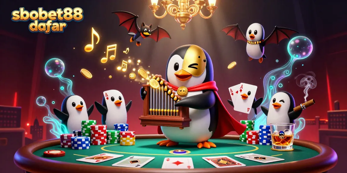 Shoot golden coins with sbobet88 daftar in a vibrant gambling scene filled with poker elements.