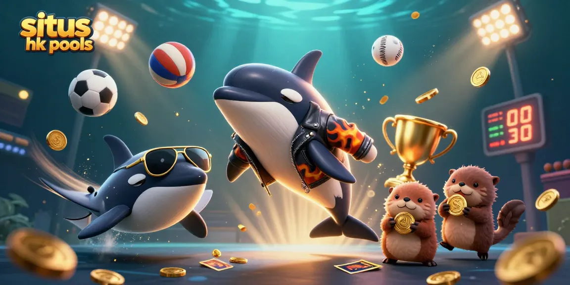 Ini adalah gambar situs hk pools yang menunjukkan ikan orca, stingray, dan berang-berang laut dengan koin emas.