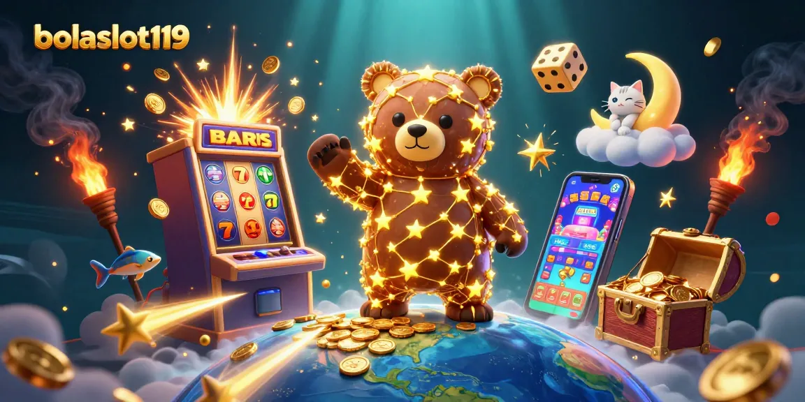 Experience the thrill of bolaslot119 as golden stars scoop up coins in a vibrant casino scene.