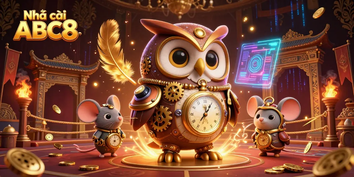 Engage with Nhà cái ABC8 in this vibrant 3D scene featuring dynamic casino elements and characters.