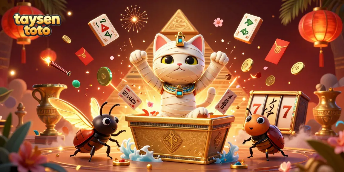Taysen toto menghadirkan kucing mummy Mesir yang keluar dari sarkofagus di kasino piramida dengan kartu hieroglif dan elemen judi lainnya.