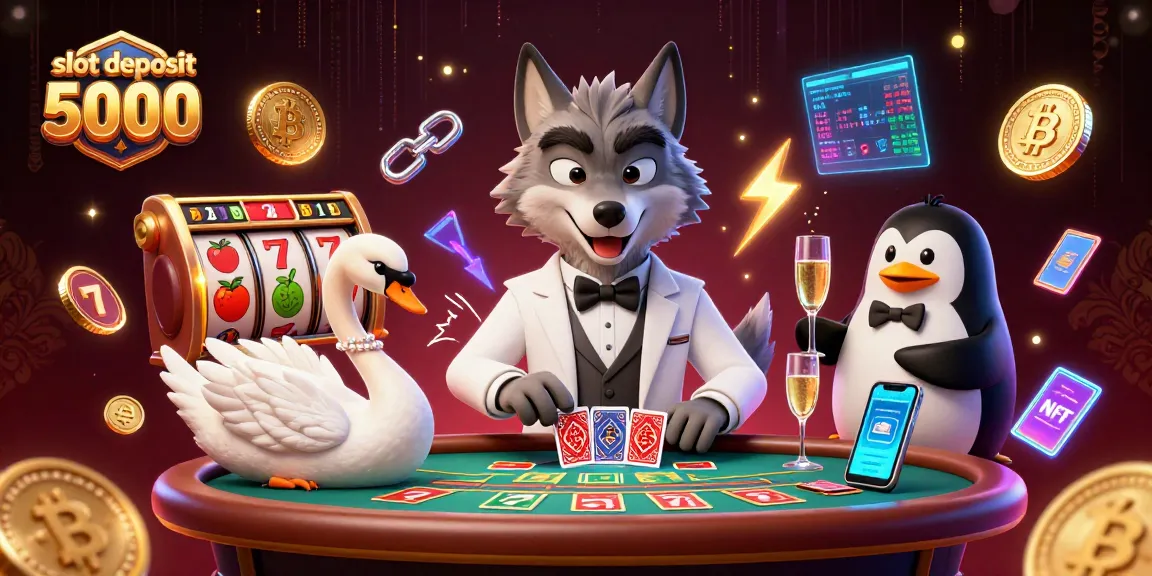 Slot deposit 5000 mengundang pemain dengan suasana animasi dan simbol keberuntungan di kasino.