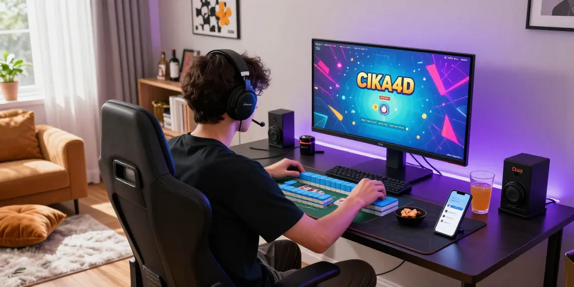 Player using CIKA4D app for Mahjong online in vibrant gaming setup.