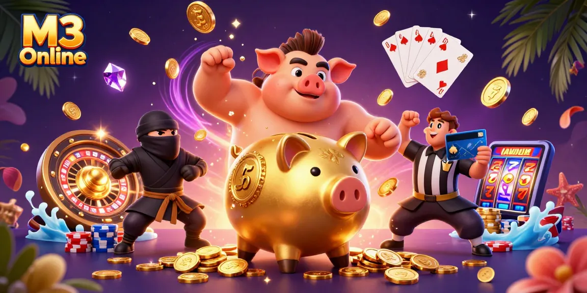 Experience thrilling fun with M3 Online in this vibrant gambling scene featuring dynamic characters and casino elements.