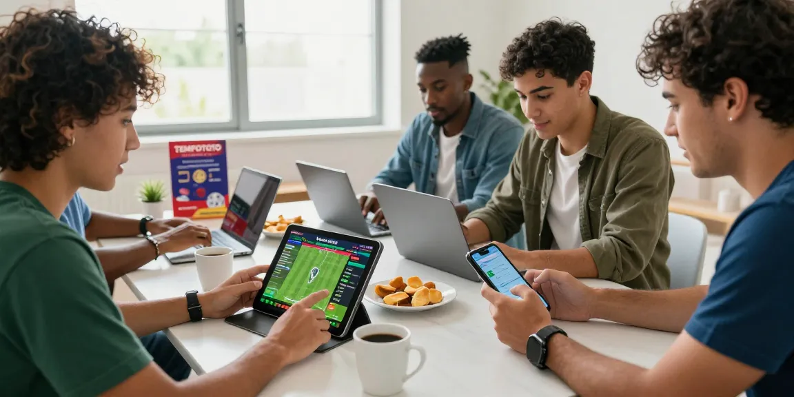 Friends enjoying a sports betting session with TEMPOTOTO during World Cup 2026.