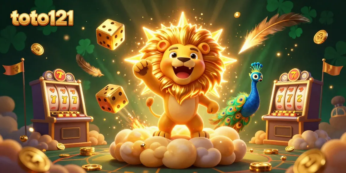 Menangkan jackpot di toto121 dengan slot dan dadu emas dalam ilustrasi 3D yang menarik.